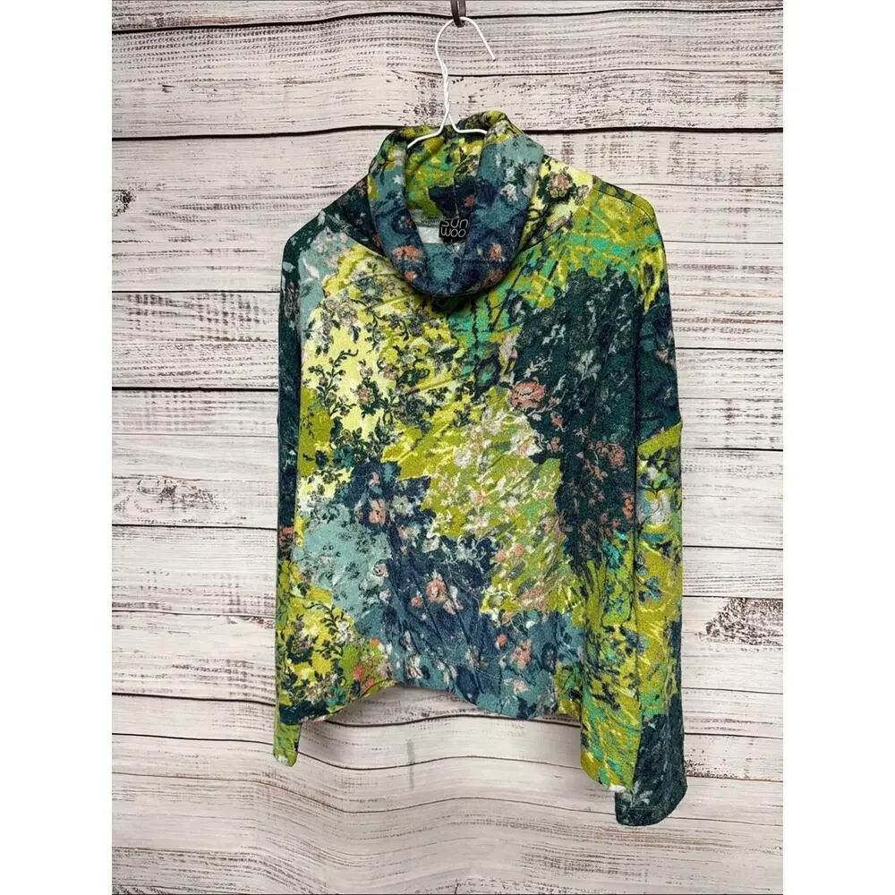 Clara Sun Woo Cowl Neck Tipped Hem Sweater Large Green